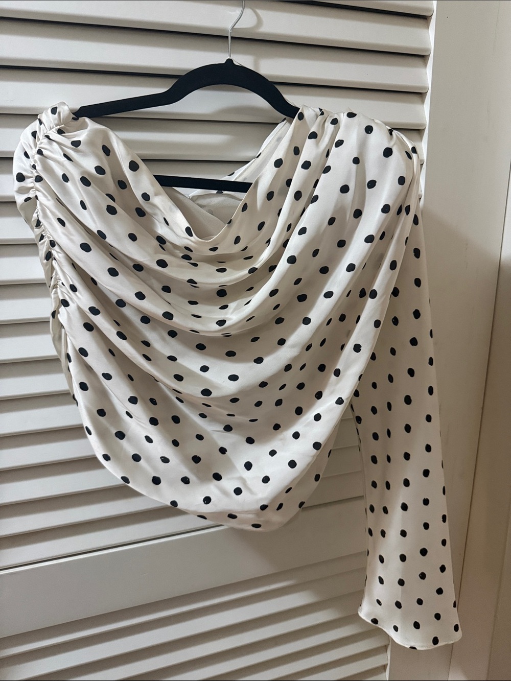 Zara polka dot satin one shoulder blouse